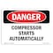 Signmission OSHA Danger Sign, Compressor Starts Automatically, 10in X 7in Decal, 7" H, 10" W, Landscape OS-DS-D-710-L-1642 - alternate 1